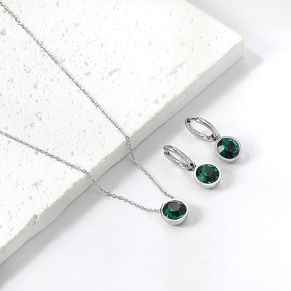 Round with White Pearls & White Diamonds & Purple Diamonds & Blue Diamonds & Green Diamonds Jewelry Set Steel/Golden