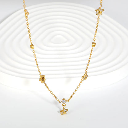 Dainty Star & Round CZ Station Rolo Chain Necklace | 18K Gold Plated | MOQ 12