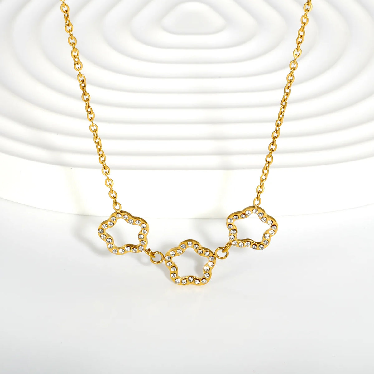 Minimalist Three Linked Star Paved CZ Rolo Necklace | 18K Gold Plated Statement Choker MOQ 12