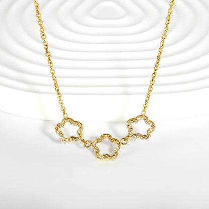 Minimalist Three Linked Star Paved CZ Rolo Necklace | 18K Gold Plated Statement Choker MOQ 12
