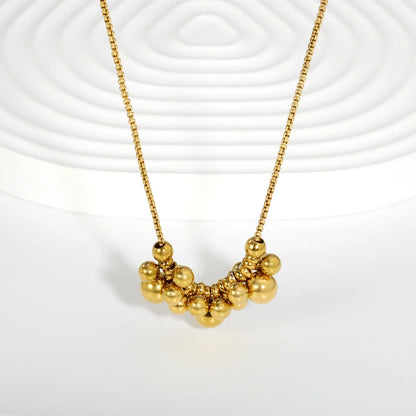 Cluster Gold Bead Box Chain Necklace | Multi-Size Ball Pendant Design | 18K Gold Plated Statement Necklace MOQ12