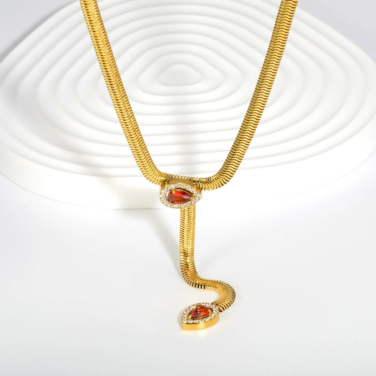 Halo Red Teardrop Crystal Lariat Snake Chain Necklace | Adjustable Y Drop | MOQ 12