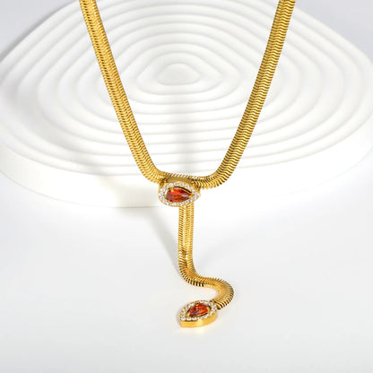 Halo Red Teardrop Crystal Lariat Snake Chain Necklace | Adjustable Y Drop | MOQ 12