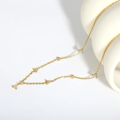 18K Gold Plated Triple CZ Cluster Bezel Crystal Layering Necklace | Wholesale MOQ 12