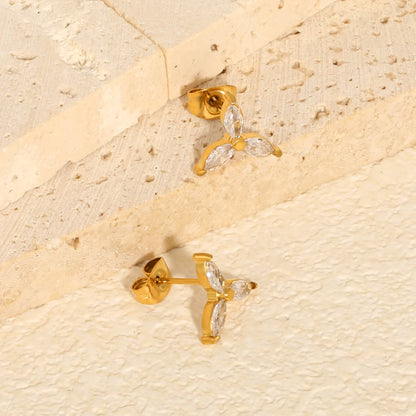 Marquise CZ Three-Petal Flower Stud Earrings | Minimalist Earrings for Wholesale