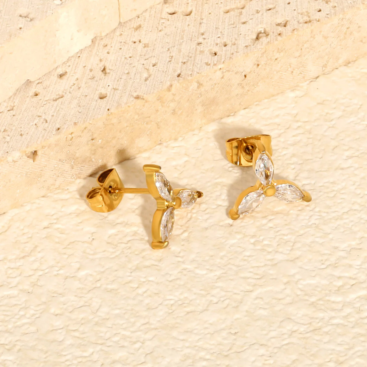 Marquise CZ Three-Petal Flower Stud Earrings | Minimalist Earrings for Wholesale