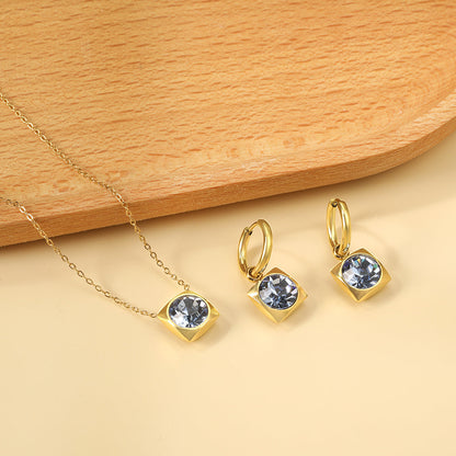 Square with White Pearls & White Diamonds & Red Diamonds & Blue Diamonds & Kong Blue Diamonds Jewelry Set Steel / Gold