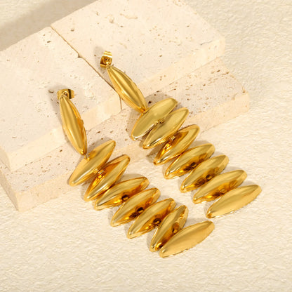 Long Stacked Oval Disc Drop Earrings | MOQ 12 | Statement Earrings Bulk Order MOQ 12