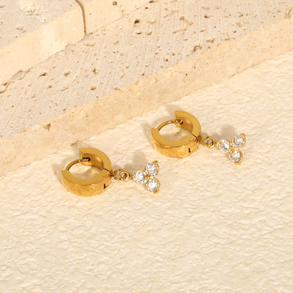 Dainty CZ Charm Huggie Hoop Earrings | 4 Styles | MOQ 12 | 18K Gold Plated Stainless Steel Jewelry Wholesale