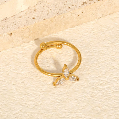 Marquise-Cut CZ Three Petal Open Cuff Ring | 18K Gold Plated Stainless Steel Dainty Ring