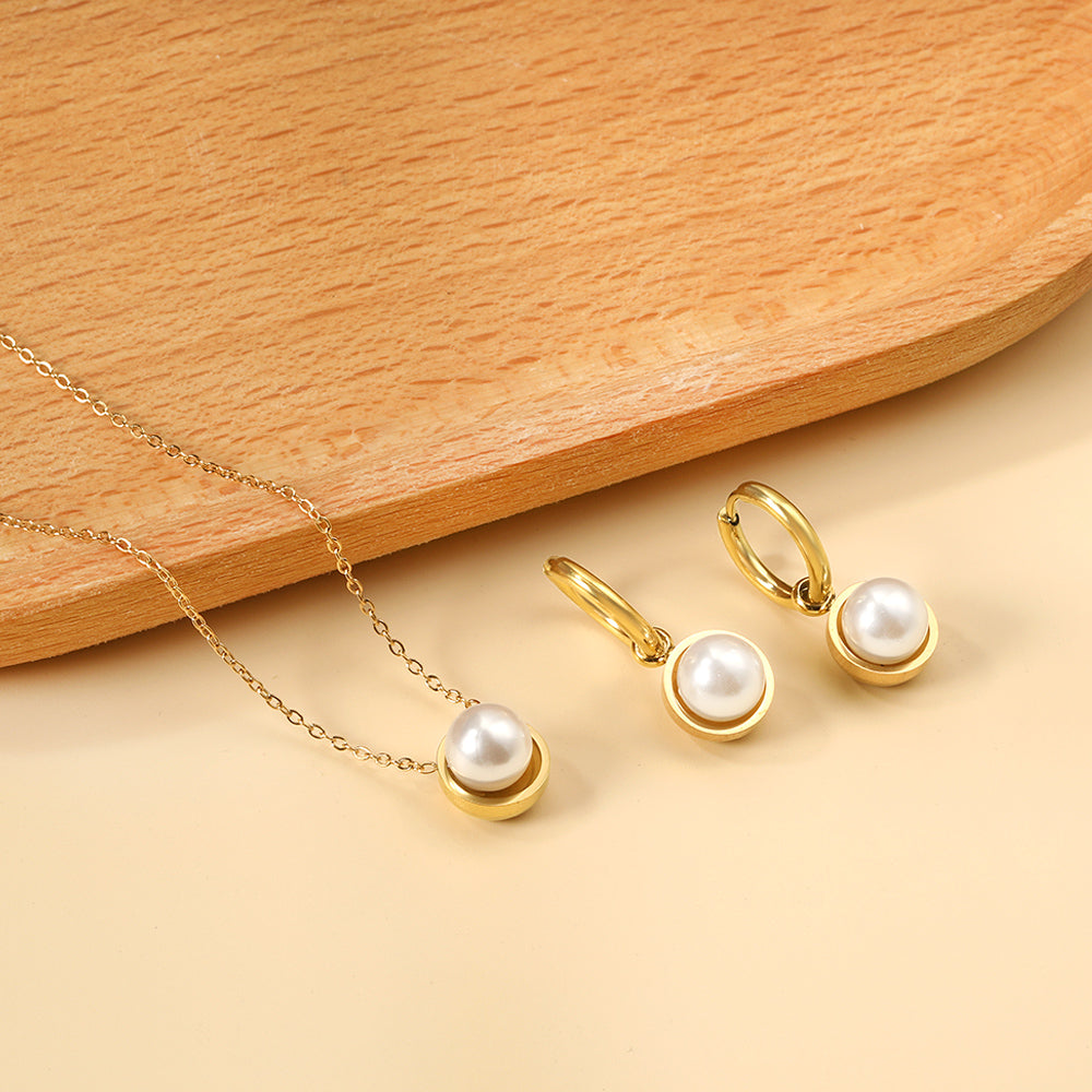 Round with White Pearls & White Diamonds & Purple Diamonds & Blue Diamonds & Green Diamonds Jewelry Set Steel/Golden