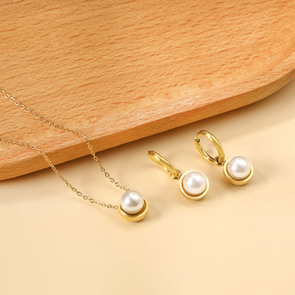 Round with White Pearls & White Diamonds & Purple Diamonds & Blue Diamonds & Green Diamonds Jewelry Set Steel/Golden
