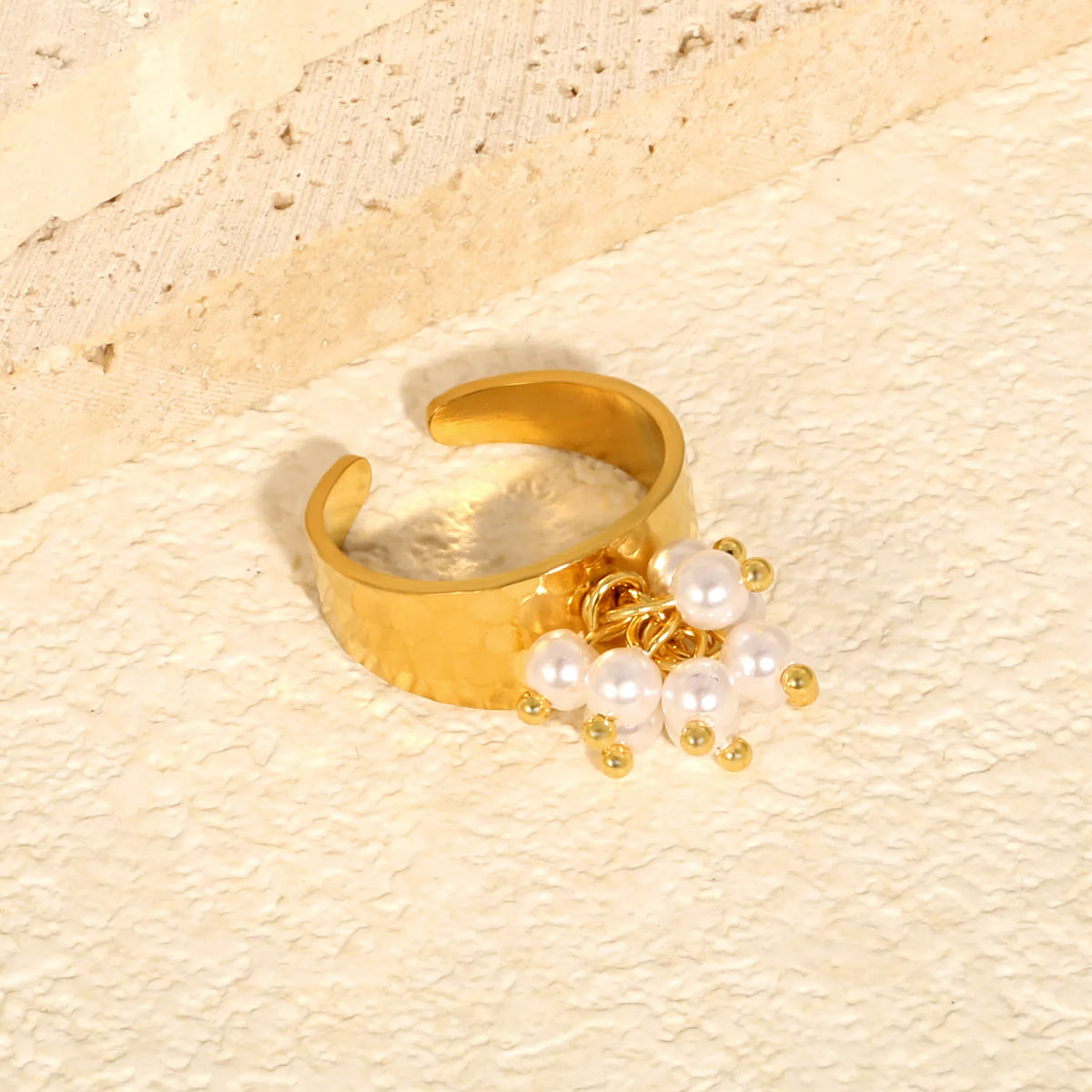 Hammered Pearl Cluster Open Cuff Ring | MOQ 12 |  Statement Ring Wholesale