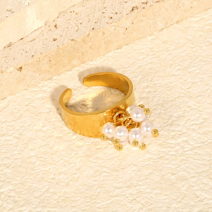 Hammered Pearl Cluster Open Cuff Ring | MOQ 12 |  Statement Ring Wholesale