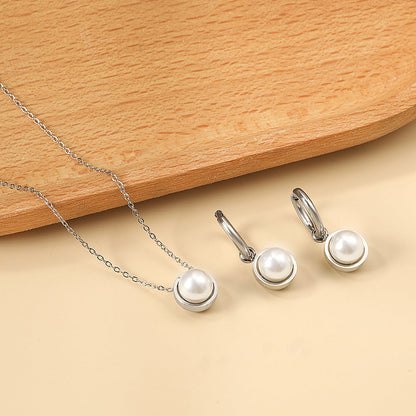 Round with White Pearls & White Diamonds & Purple Diamonds & Blue Diamonds & Green Diamonds Jewelry Set Steel/Golden