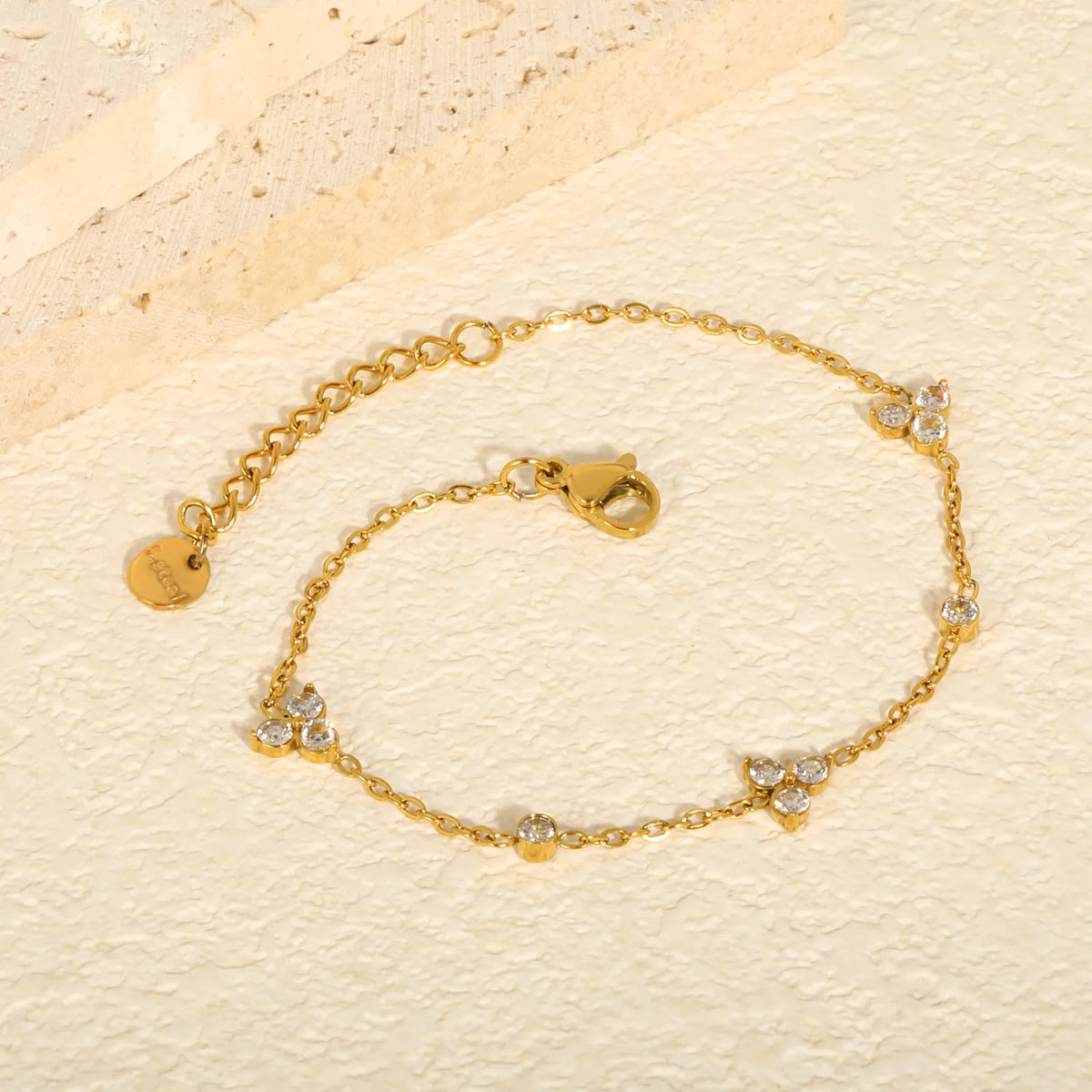 Wholesale Graceful Clover Cluster Zircon Bracelet | 18K Gold Plated Stainless Steel Jewelry MOQ 12