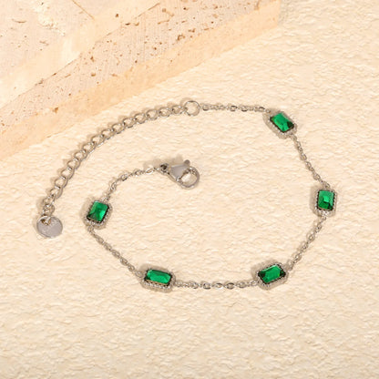 Rectangular Green Zircon Statement Bracelet | Steel Color | Wholesale MOQ 12