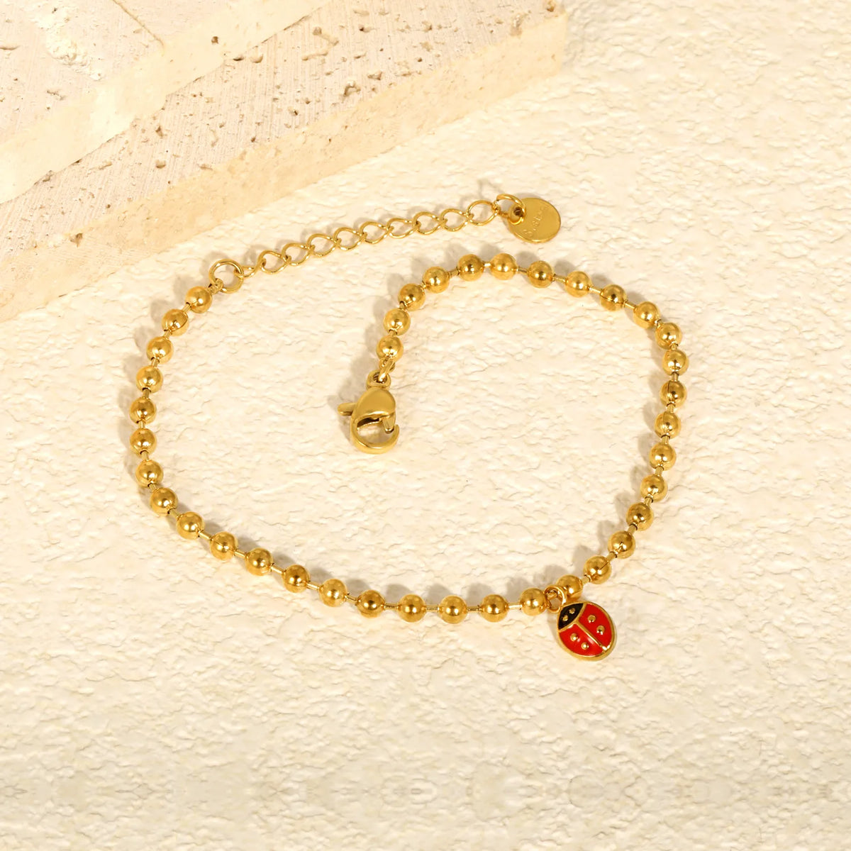 18K Gold Plated Beaded Bracelet with Ladybug Charm for Wholesale | MOQ 12
