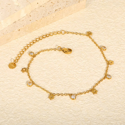 18K Gold Plated Stainless Steel Anklet with CZ Sun Charm | Wholesale MOQ 12