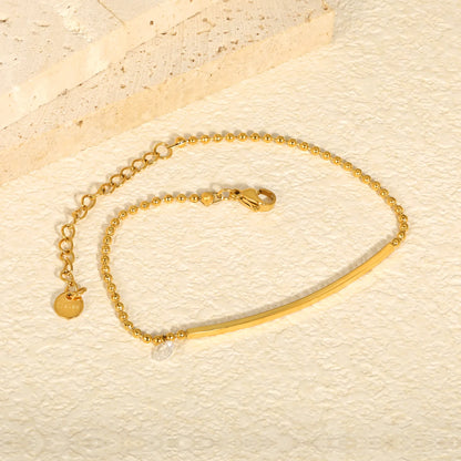 Minimalist Curved Bar Beaded Anklet | MOQ 12 | 18K Gold Plated Stainless Steel