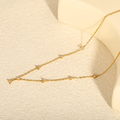 18K Gold Plated Triple CZ Cluster Bezel Crystal Layering Necklace | Wholesale MOQ 12