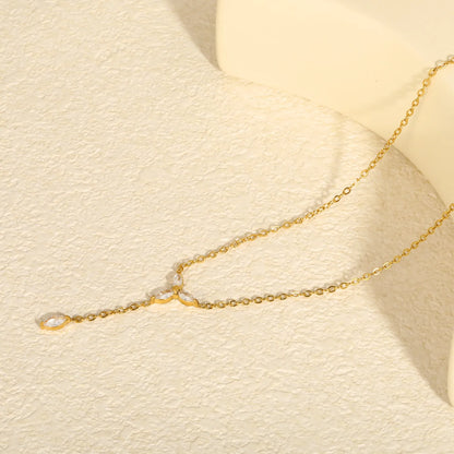 Marquise CZ Floral Y Lariat Rolo Chain Necklace | Wholesale MOQ 12 | 18K Gold Plated