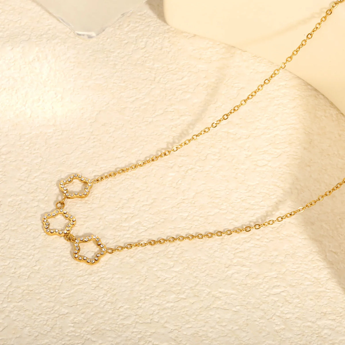 Minimalist Three Linked Star Paved CZ Rolo Necklace | 18K Gold Plated Statement Choker MOQ 12