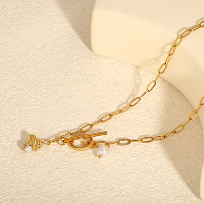 Ice Cream Charm Pearl Paperclip Chain Necklace Wholesale | 18K Gold Plated | Toggle Clasp Design