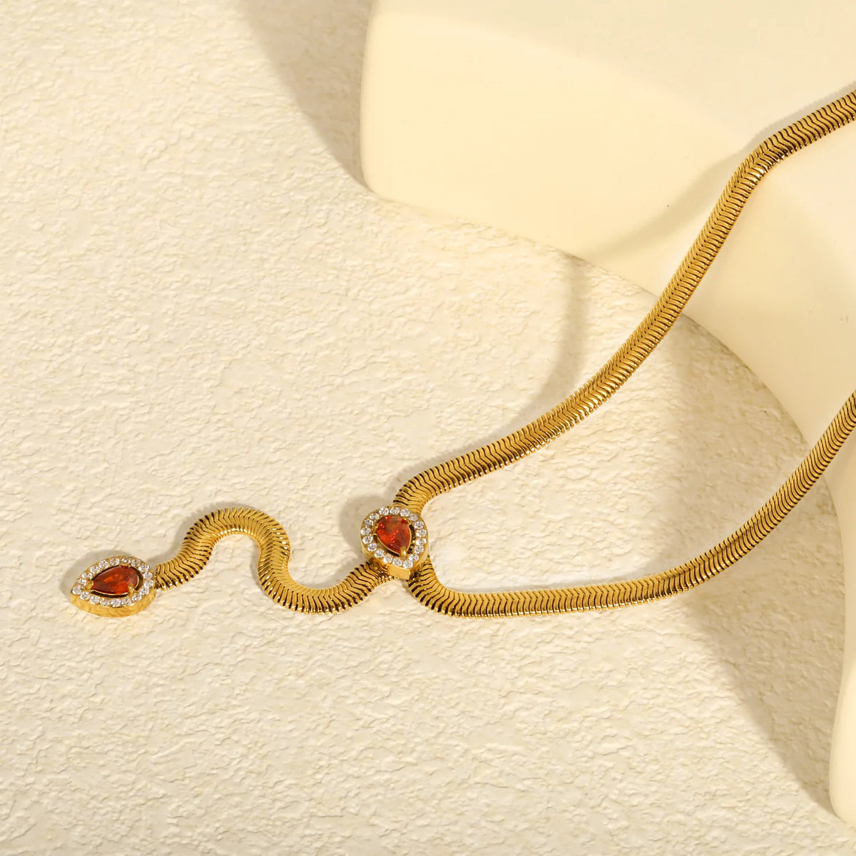 Halo Red Teardrop Crystal Lariat Snake Chain Necklace | Adjustable Y Drop | MOQ 12