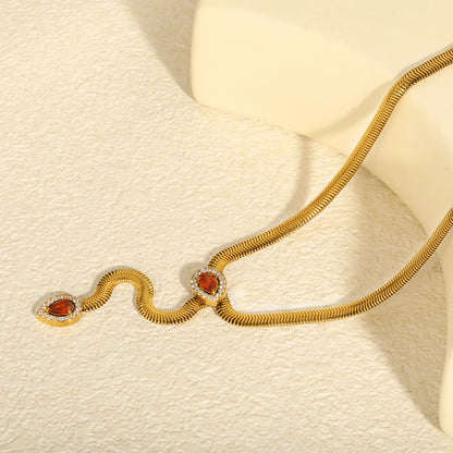 Halo Red Teardrop Crystal Lariat Snake Chain Necklace | Adjustable Y Drop | MOQ 12