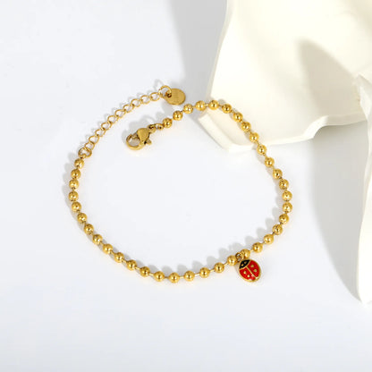 18K Gold Plated Beaded Bracelet with Ladybug Charm for Wholesale | MOQ 12