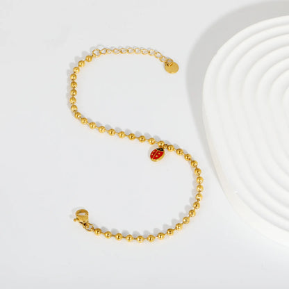 18K Gold Plated Beaded Bracelet with Ladybug Charm for Wholesale | MOQ 12