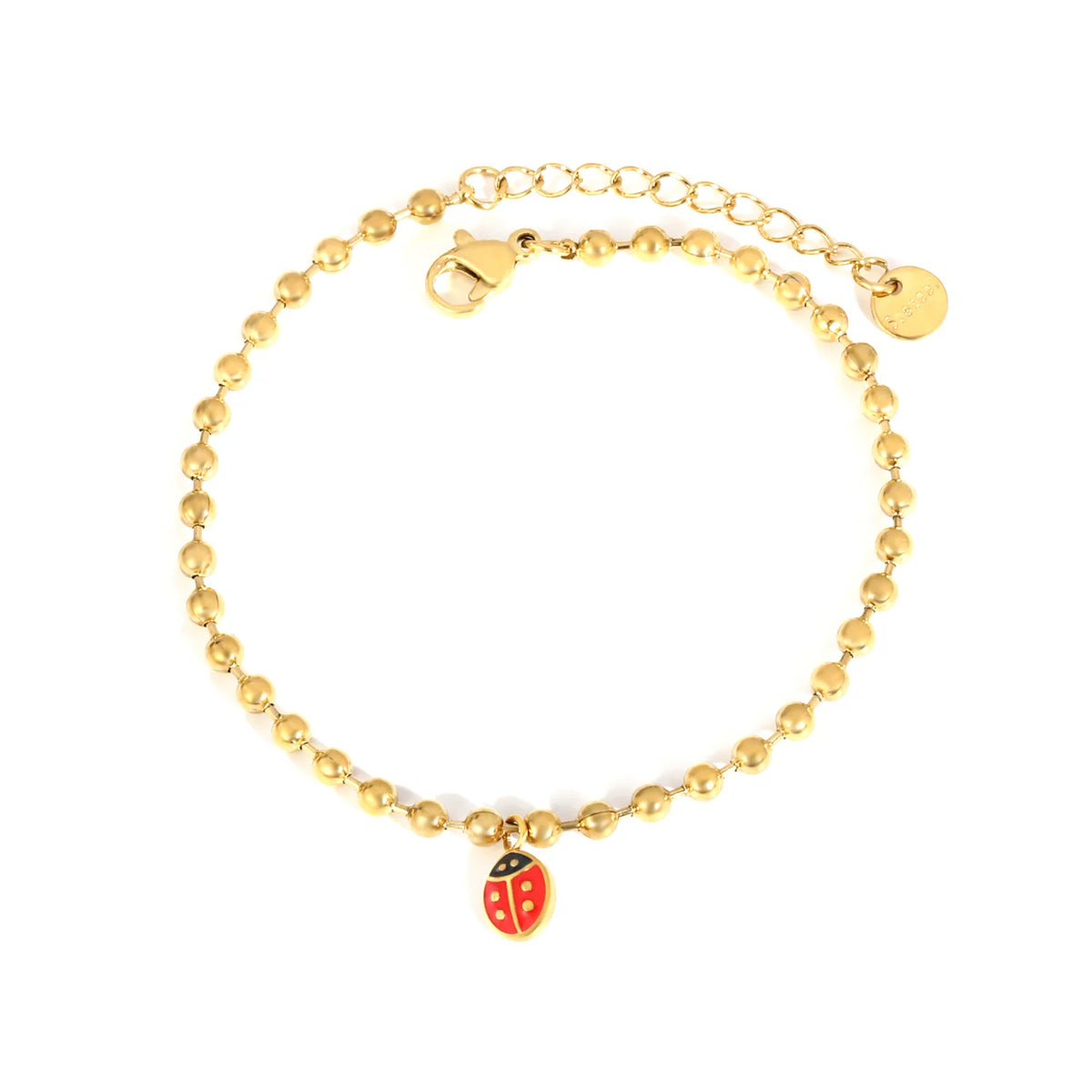 18K Gold Plated Beaded Bracelet with Ladybug Charm for Wholesale | MOQ 12