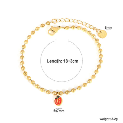 18K Gold Plated Beaded Bracelet with Ladybug Charm for Wholesale | MOQ 12