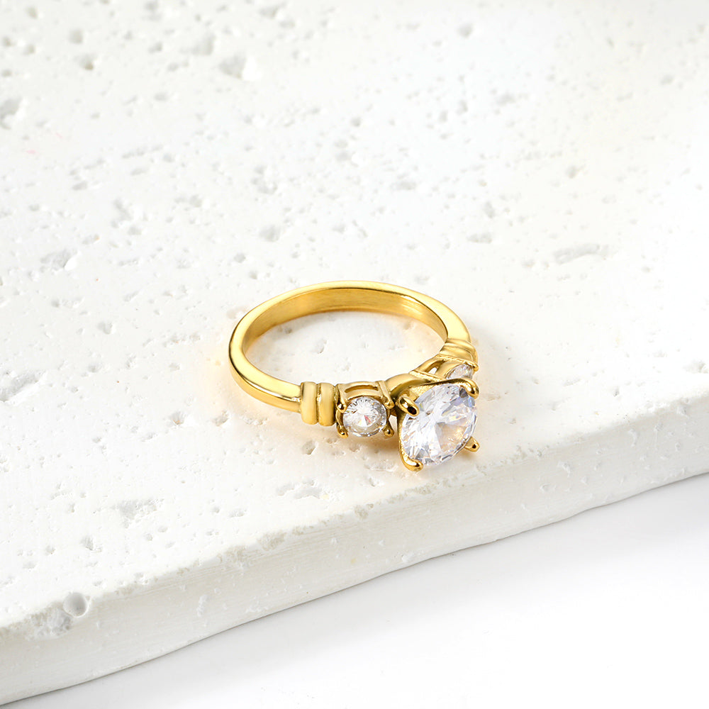 Light luxury style casting set full diamond ring women High-grade stainless steel jewelry