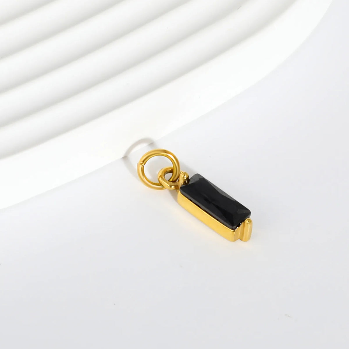 Baguette Cut Black Crystal Charm 18K Gold Plated Stainless Steel Pendant