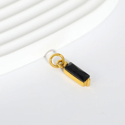 Baguette Cut Black Crystal Charm 18K Gold Plated Stainless Steel Pendant