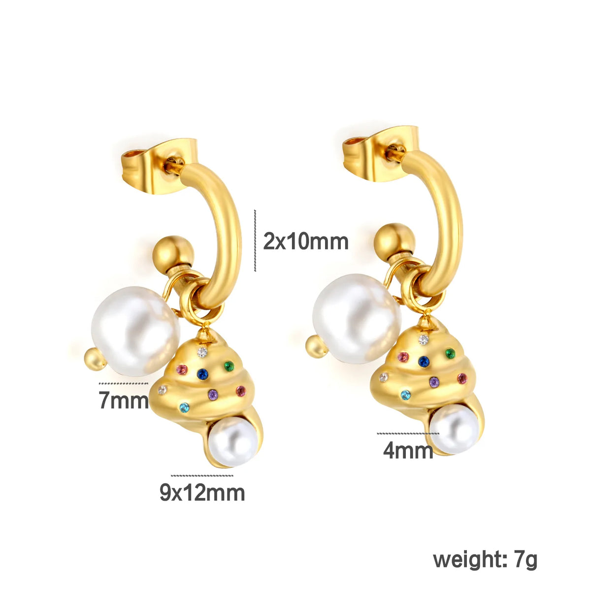 Ice Cream CZ Pearl Drop Hoop Earrings | 18K Gold Plated Stainless Steel Fun Earrings Wholesale