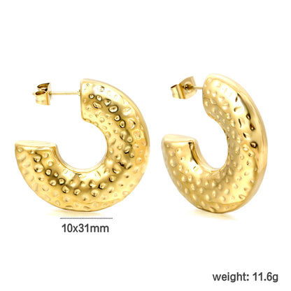 Hollow C-shaped pitted earrings 10*31mm gold color