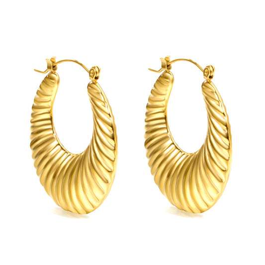 Hollow Flat Round Threaded Goldtone Earrings 35mm