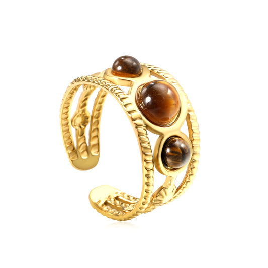 Gorgeous Gold Stainless Steel Cuff Bracelet Embellished with Brown Gemstones ¨C Ideal for Wholesale Jewelry Business