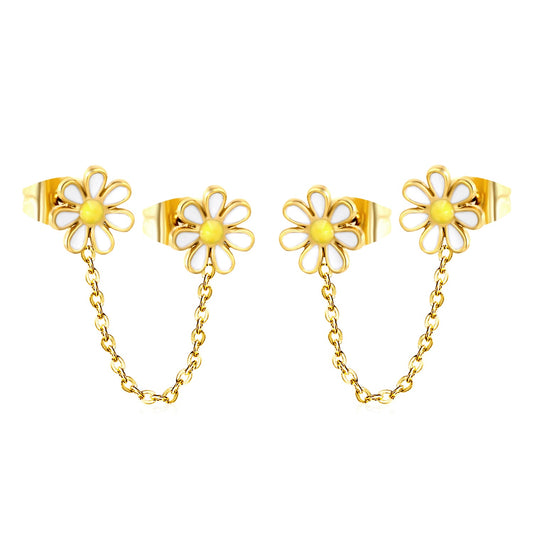 ¡°8mm six petal flower white/blue oil drops +03 cross chain 30mm accessories earrings gold color¡±