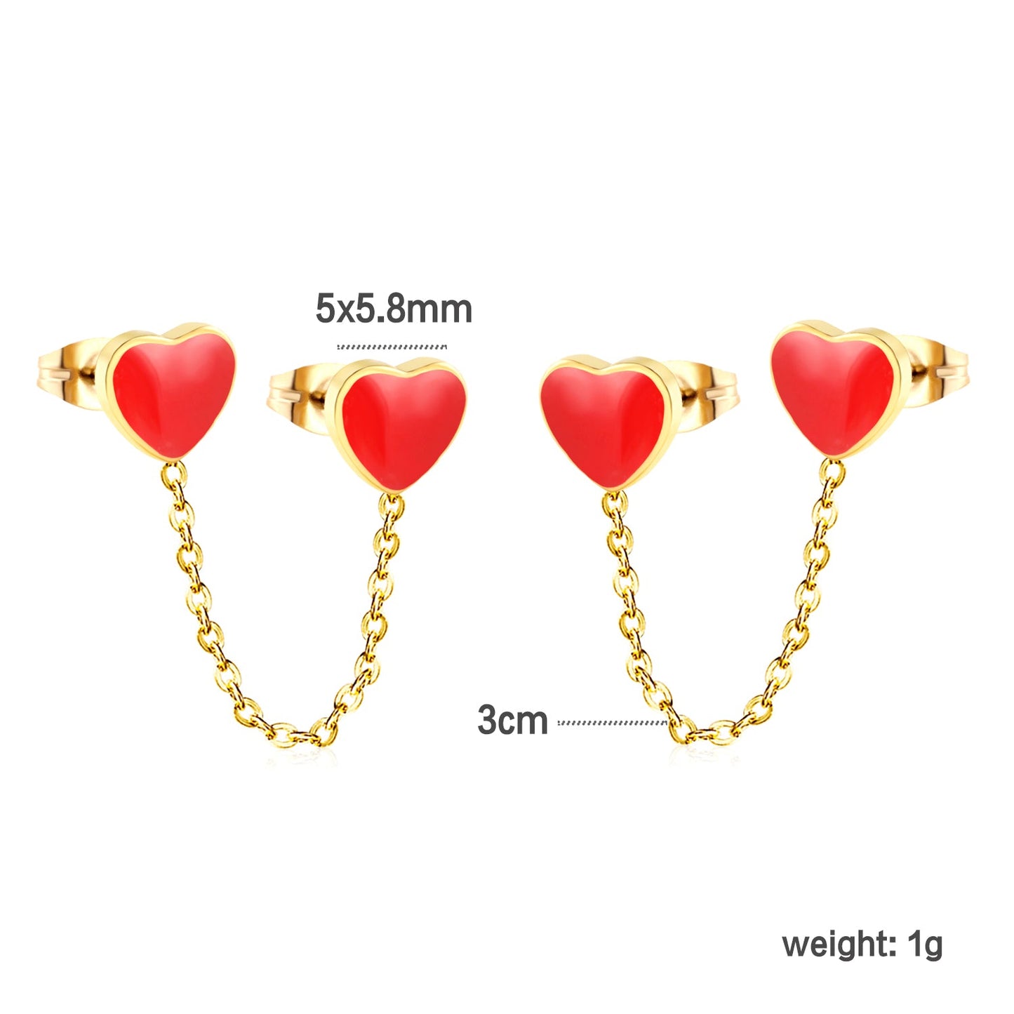 6.3*5.5mm heart shaped black/red/pink oil drops+03 cross chain 30mm accessories earrings gold color