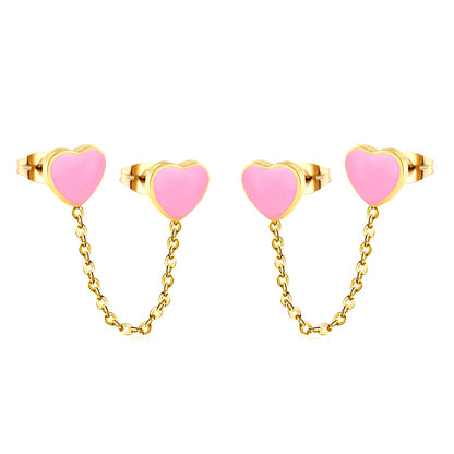6.3*5.5mm heart shaped black/red/pink oil drops+03 cross chain 30mm accessories earrings gold color