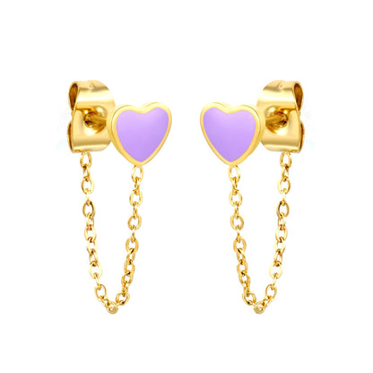 5*5.8mm heart-shaped stick white zirconium/purple drip oil/dark blue drip oil +03 cross chain 30mm accessories earrings gold color