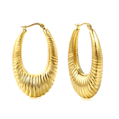 Hollow long fat U-shaped textured earrings 31*46.2mm gold color