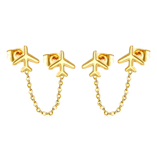 8.2*8mm Airplane+03 Cross Chain 30mm Accessories Earrings Golden