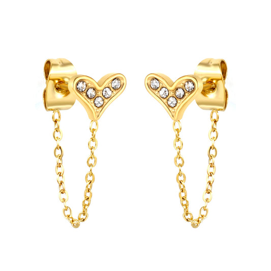 8.2*6mm heart shape with white zirconium+03 cross chain 30mm accessories Earrings gold color