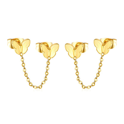 6.7*5.6mm Butterfly+03 Cross Chain 30mm Accessories Earrings Gold color