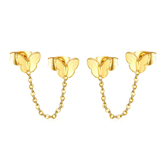 6.7*5.6mm Butterfly+03 Cross Chain 30mm Accessories Earrings Gold color